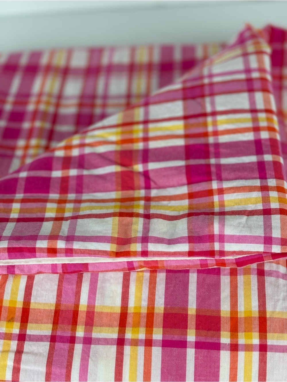 Pottery Barn Teen /Madres Plaid-Pink/Orange/Yellow /Full Bed Skirt/Preppy Accent